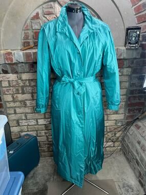 trench coat zip out insulated liner teal aqua blue